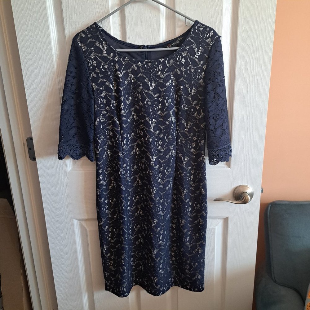 Blue lace dress, ivory lining - Picture 5 of 5